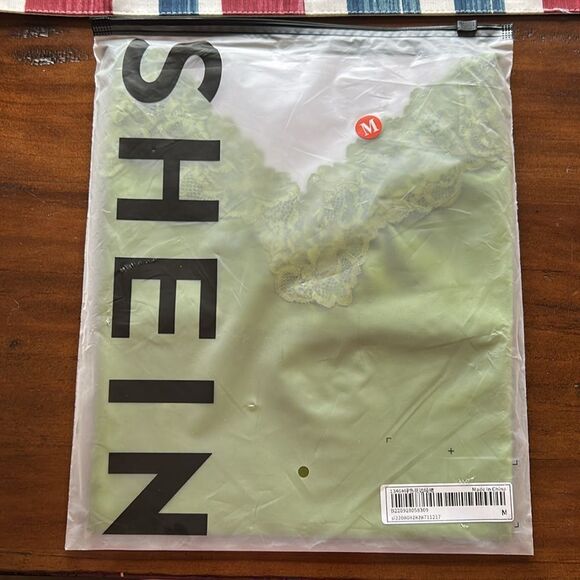 SHEIN Dresses & Skirts - Shein Satin Lace Trimed Split Night Dress NWT Sz M green